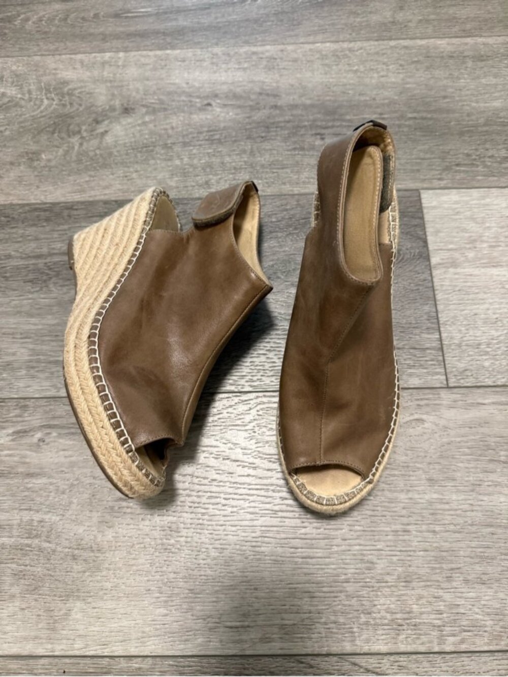 Rudsak brown leather braided wedge sandal peeptoe
